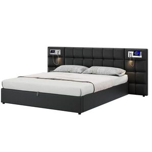 OKWISH ČALOUNĚNÁ postel 180/200 cm černá z PU s úložným prostorem USB a bezdrátovým nabíjením obraz