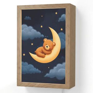 OnlyWow NÁSTĚNNÁ LAMPA Medvídek - Měsíc - Mraky - Hvězdy 20x30 cm obraz