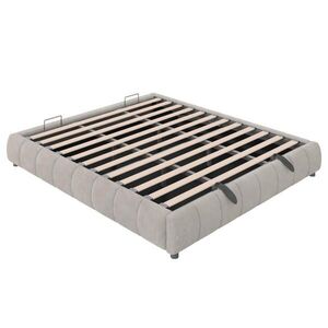 OKWISH ČALOUNĚNÁ postel 180/200 cm béžová z flanelu s LED osvětlením a úložným prostorem obraz