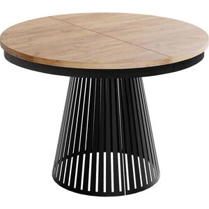 WFL GROUP JÍDELNÍ STŮL Naro Kulatý Rozkládací Industriální s Černou Lamelovou Podnoží, Dub Craft Hnědý 100-176/100/76 cm obraz