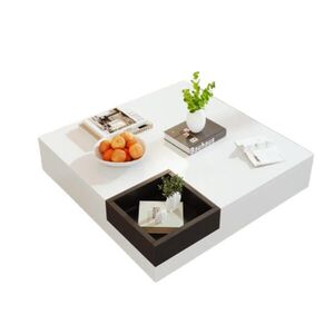 OKWISH KONFERENČNÍ stolek 72/72/30 cm bílý a černý z dřevotřísky s LED osvětlením a úložným boxem obraz