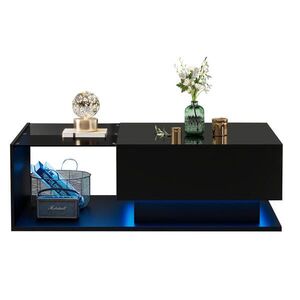 OKWISH KONFERENČNÍ stolek 100/50/32 cm černý z dřevotřísky s LED osvětlením a zásuvkou obraz