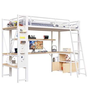 OKWISH PATROVÁ postel 90/200 cm bílá z kovu a MDF s psacím stolem obraz