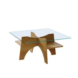 OKWISH ODKLÁDACÍ stolek 80/80/40 cm transparentní v barvě dřeva z MDF a skla s úložným prostorem obraz