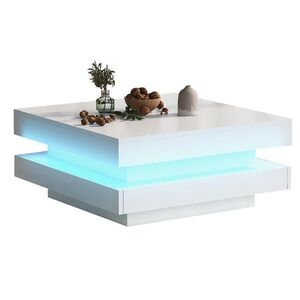 OKWISH KONFERENČNÍ stolek 70/70/36 cm bílý z dřevotřísky s LED osvětlením Bluetooth obraz