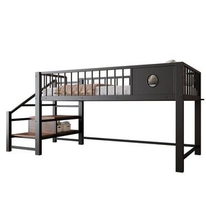 OKWISH PATROVÁ postel 90/200 cm černá kovová s úložným žebříkem obraz