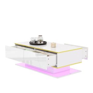 OKWISH KONFERENČNÍ stolek 100/50/40 cm bílý a zlatý z dřevotřísky s LED osvětlením a 3 zásuvkami obraz