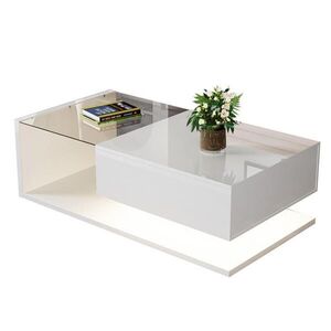 OKWISH KONFERENČNÍ stolek 105/55/32, 5 cm bílý z dřevotřísky s LED osvětlením a sklem obraz