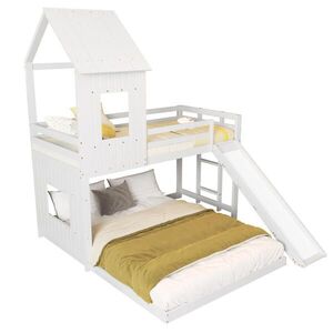 OKWISH PATROVÁ postel 90/200 cm a 140/200 cm bílá se skluzavkou z borovice a MDF obraz