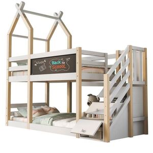 OKWISH PATROVÁ postel 90/200 cm v bílém designu s tabulí a ochranou proti pádu obraz