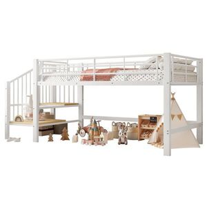 OKWISH PATROVÁ postel 90/200 cm bílá, polovysoká, s úložnými schody z MDF a kovu obraz