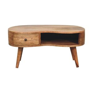 Artisan Furniture NOČNÍ STOLEK Masivní mangové dřevo Malý, zakřivený, dubový povrch, 2 zásuvky, béžový obraz