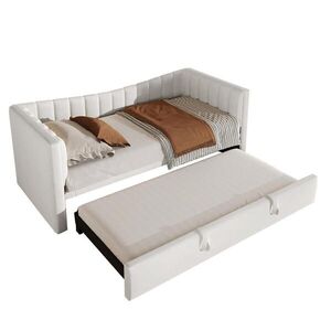 OKWISH DENNÍ postel 90/200 cm bílá z MDF a sametu s výsuvným lůžkem obraz