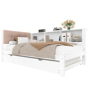 OKWISH JEDNOLŮŽKO 90/200 cm bílé z borovice s výsuvným lůžkem LED osvětlením a USB obraz