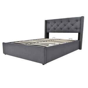 OKWISH ČALOUNĚNÁ postel 140/200 cm šedá z bavlny s úložným prostorem a výklopným roštem obraz