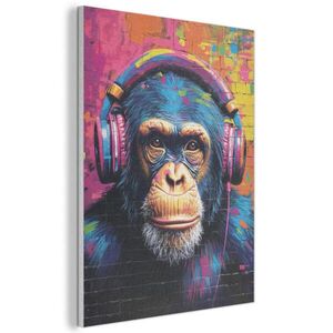 MuchoWow AKUSTICKÝ obraz Graffiti - Šimpanz - Street art - Sluchátka - Opice 60x80 cm obraz