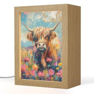 OnlyWow STOLNÍ LAMPA Skotský horal - Příroda - Barevné - Květiny 15x20 cm obraz