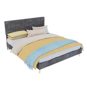 OKWISH ČALOUNĚNÁ postel 160/200 cm šedá z sametu s prošívaným čelem a dřevěnými nohami obraz