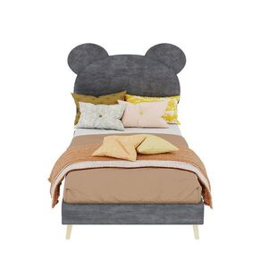 OKWISH ČALOUNĚNÁ postel 90/200 cm šedá z látky a kovu s úložným prostorem a hravým čelem obraz