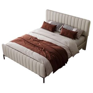 OKWISH POLSTROVÁNÁ postel 180/200 cm šedá a béžová z lnu s nastavitelným čelem a roštem obraz
