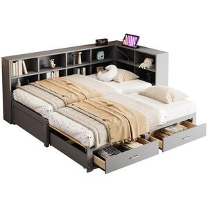 OKWISH MULTIFUNKČNÍ postel 90/180x190 cm šedá z borového dřeva s úložným prostorem a zásuvkou obraz