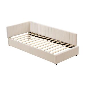OKWISH ČALOUNĚNÉ lůžko 90/200 cm béžové ze sametu s roštem a multifunkčním využitím obraz