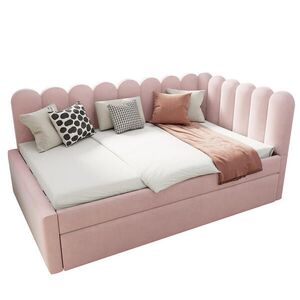OKWISH ČALOUNĚNÁ postel 140/200 cm růžová z textilu s výsuvným lůžkem a L tvarem obraz