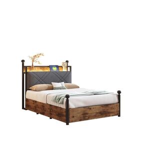 OKWISH POSTEL s nebesy 90/190 cm černá z kovu s LED, USB-C a úložnými zásuvkami obraz