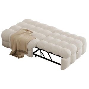 OKWISH ROZKLÁDACÍ taburet 183/76/42 cm béžový z imitace beránčí kůže sametu s funkcí lůžka obraz