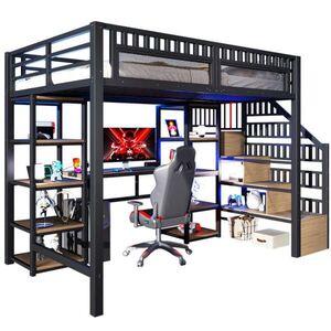 Redom VYSOKÁ postel 140/200 cm s LED osvětlením, USB portem, psacím stolem a úložným prostorem, Černá obraz