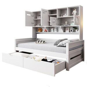 Redom POSTEL 90/200 cm s multifunkčním úložným prostorem, dvěma zásuvkami a lamelovým roštem, Bílá obraz