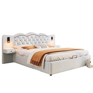 Redom ČALOUNĚNÁ postel 180/200 cm s LED osvětlením, USB porty a hydraulickým úložným prostorem, Béžová obraz