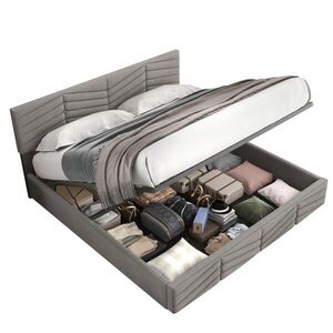 Redom ČALOUNĚNÁ postel 140/200 cm z velvetu s polohovatelným čelem a hydraulickým úložným prostorem, Šedá obraz
