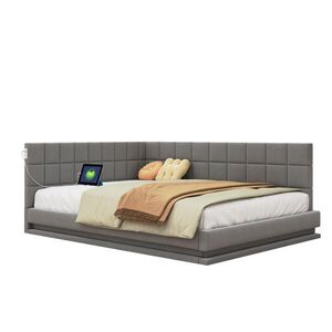 Redom ČALOUNĚNÁ postel 140/200 cm s LED osvětlením, USB portem a lamelovým roštem, Šedá obraz
