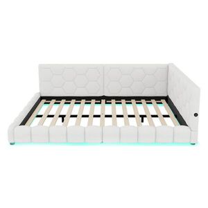 Modfu DENNÍ postel z MDF 140x200 cm bílá s LED osvětlením, USB-C a lamelovým roštem obraz