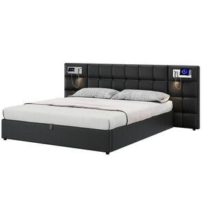 Modfu ČALOUNĚNÁ postel z PU 180x200 cm černá s USB portem, bezdrátovým nabíjením, osvětlením a úložným prostorem obraz