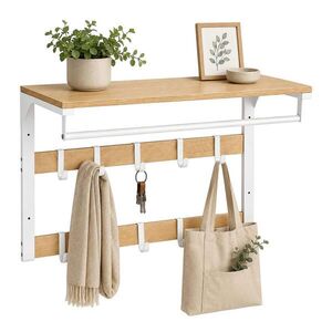 Relaxdays VĚŠÁK dub bílá 3-v-1 10 háčků 65 cm obraz