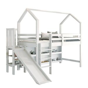 OKWISH PATROVÁ postel 90/200 cm bílá z masivního dřeva a MDF se skluzavkou, schody a úložným prostorem obraz