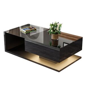 Modfu KONFERENČNÍ stolek z dřevotřísky 105x55x32, 5 cm černý vysoký lesk s tvrzeným sklem, LED osvětlením a policí obraz
