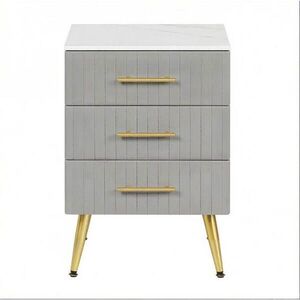OKWISH NOČNÍ stolek 40, 5/41/62 cm šedý z MDF, kovu, masivu a sametu se 3 zásuvkami obraz
