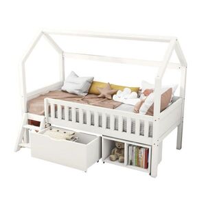 OKWISH DĚTSKÁ postel 90/200 cm bílá z masivní borovice s úložným prostorem a schůdky obraz