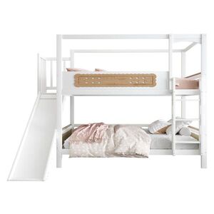 OKWISH PATROVÁ postel 90/200 cm bílá a přírodní z borovice se skluzavkou a širokým žebříkem obraz