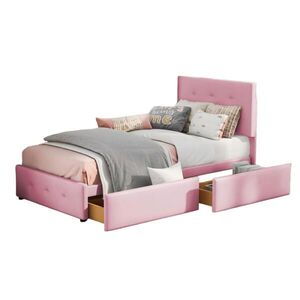 OKWISH ČALOUNĚNÁ postel 90/200 cm růžová z veluru s roštem a úložnou zásuvkou obraz