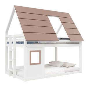 OKWISH PATROVÁ postel 140/200 cm hnědá a bílá z MDF, borovice a překližky s domečkem a žebříkem obraz