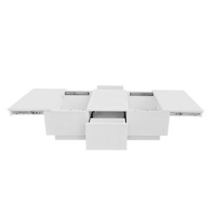 Modfu KONFERENČNÍ stolek z dřevotřísky 100x50x31 cm bílý vysoký lesk s úložným prostorem a zásuvkami Push-Pull obraz