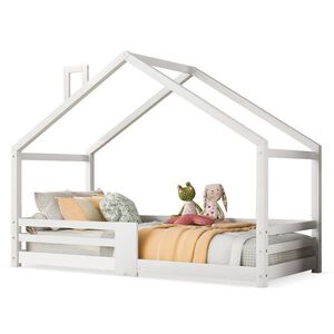 OKWISH DĚTSKÁ postel domeček 90/200 cm bílá z masivního dřeva s ochranou proti pádu obraz