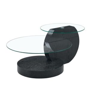Modfu KONFERENČNÍ stolek z MDF a skla 90x90x44 cm černá/průhledná s víceúrovňovým odkládáním a deskou z bezpečnostního skla obraz