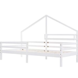 OKWISH DOMEČKOVÁ dětská postel 90/200 cm bílá z borovice s policí a zábranou obraz