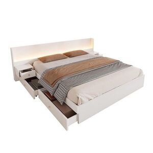 OKWISH DVOULŮŽKOVÁ postel 180/200 cm bílá z MDF s USB, LED osvětlením a úložnými zásuvkami obraz