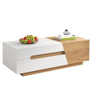 Modfu KONFERENČNÍ stolek z MDF 120x50x37, 5 cm bílá/přírodní se zasouvací deskou, 2 zásuvkami a úložným prostorem obraz